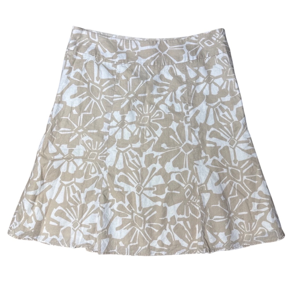 GAP Tan Floral Linen Blend A-Line Skirt Womens 6
